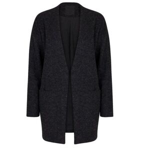 Just Female Long Open Front Wool Blend Cardigan Blazer Charcoal Gray